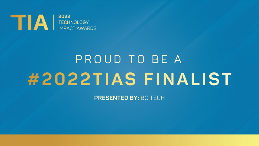 banner that reads "proud to be a #2022TIAS Finalist" with the "TIA 2022 Technology Impact Awards" smaller in the top left corner.